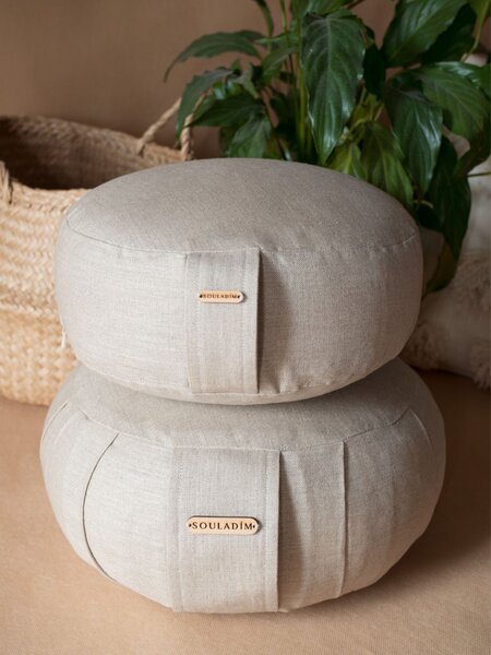 SOULADÍM meditační polštář rondo Natural 10 x Ø 30 cm přírodní šedobéžová
