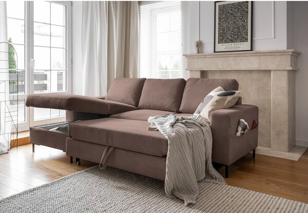 Hnědá manšestrová rozkládací rohová pohovka (levý roh) Lofty Lilly – Miuform