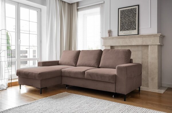 Hnědá manšestrová rozkládací rohová pohovka (levý roh) Lofty Lilly – Miuform