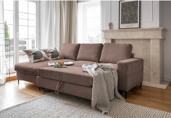 Hnědá manšestrová rozkládací rohová pohovka (levý roh) Lofty Lilly – Miuform