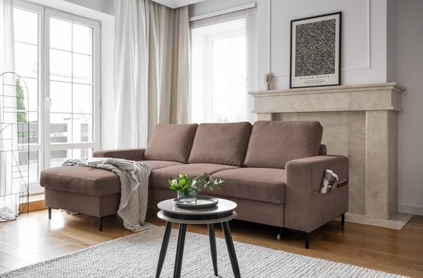 Hnědá manšestrová rozkládací rohová pohovka (levý roh) Lofty Lilly – Miuform