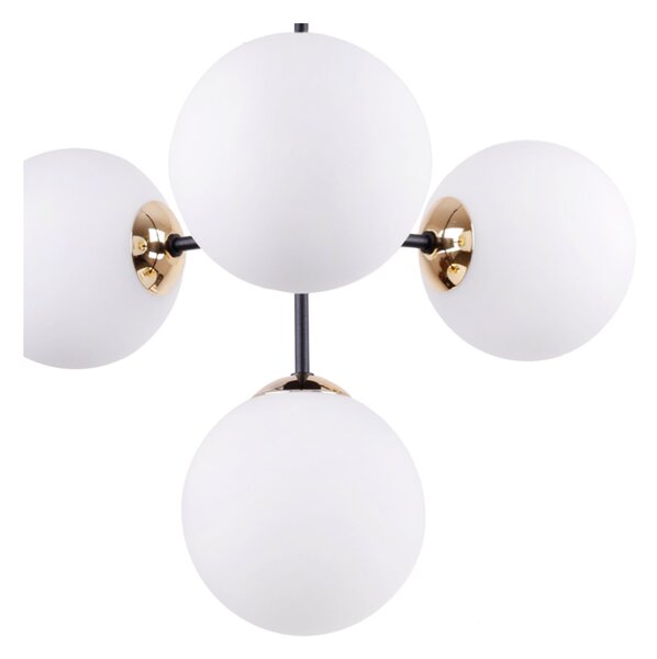 Light for home - Závěsný lustr v černém provedení s elegantními zlatými prvky a bílým stínidlem" IMPERIA", 4x40W, E14, Černá