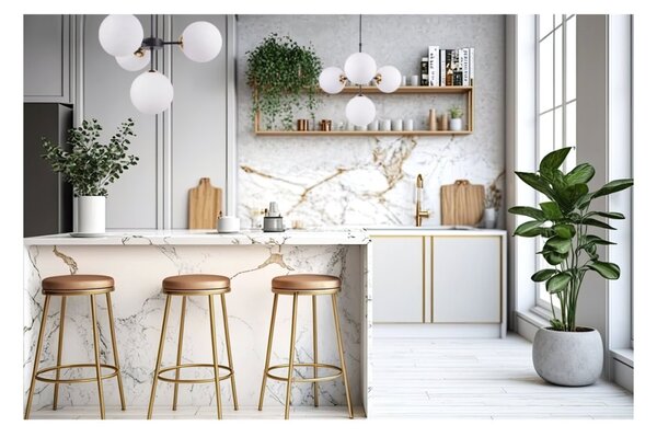 Light for home - Závěsný lustr v černém provedení s elegantními zlatými prvky a bílým stínidlem" IMPERIA", 4x40W, E14, Černá