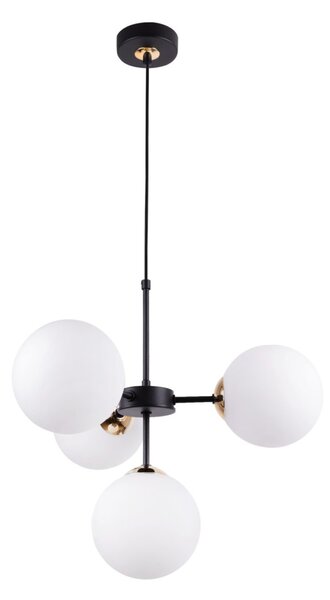 Light for home - Závěsný lustr v černém provedení s elegantními zlatými prvky a bílým stínidlem" IMPERIA", 4x40W, E14, Černá