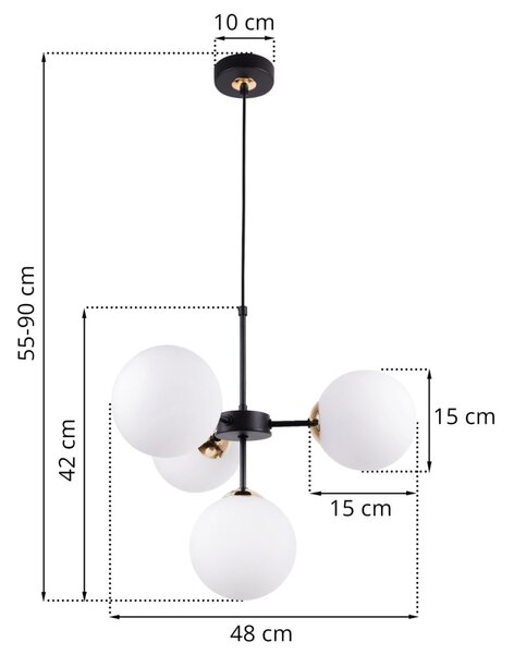 Light for home - Závěsný lustr v černém provedení s elegantními zlatými prvky a bílým stínidlem" IMPERIA", 4x40W, E14, Černá