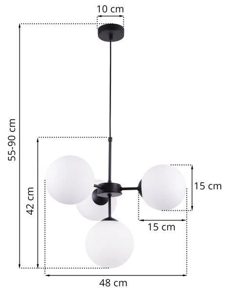 Light for home - Černý závěsný lustr se stínidlem v bílé barvě a možností regulace " IMPERIA", 4x40W, E14, Černá