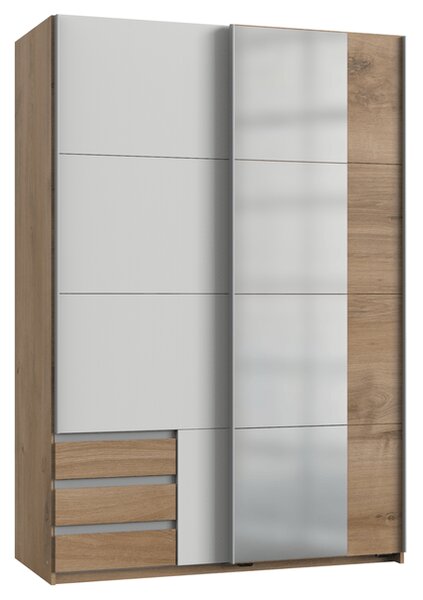 Šatní skříň se zrcadlem ERICA přírodní/bílá, šířka 135 cm