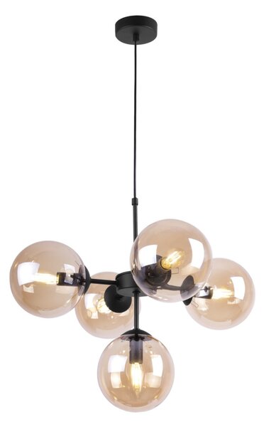 Light for home - Černé světlo s regulací délky a medovými stínidly pro obývák a kancelář "IMPERIA", 5x40W, E14, Černá