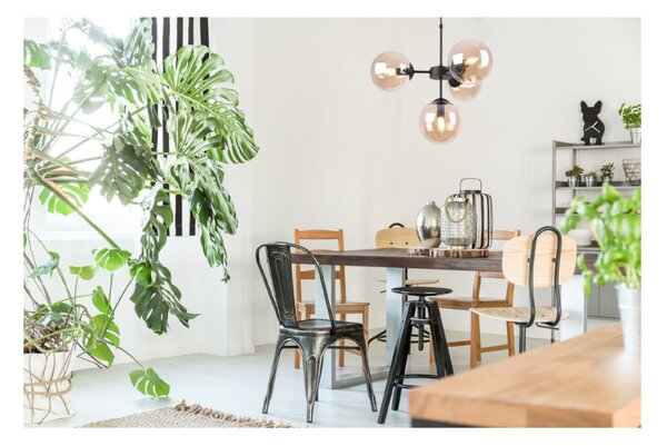 Light for home - Černá Regulovatelná Stropní Lampa se 4 Medově Transparentními Foukanými Stínidly "IMPERIA", 4x40W, E14, Černá