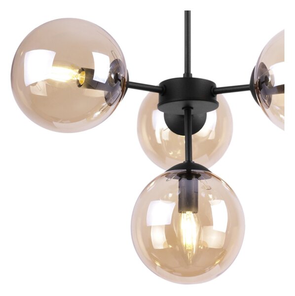Light for home - Černá Regulovatelná Stropní Lampa se 4 Medově Transparentními Foukanými Stínidly "IMPERIA", 4x40W, E14, Černá