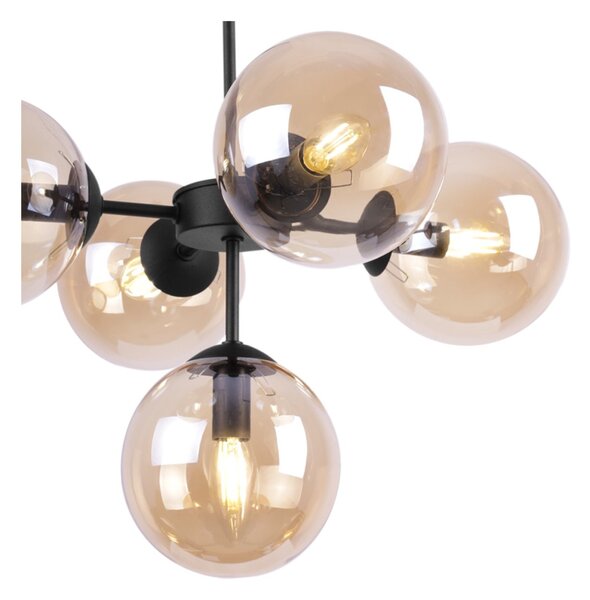 Light for home - Černé světlo s regulací délky a medovými stínidly pro obývák a kancelář "IMPERIA", 5x40W, E14, Černá