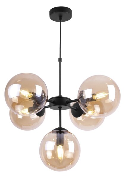 Light for home - Černé světlo s regulací délky a medovými stínidly pro obývák a kancelář "IMPERIA", 5x40W, E14, Černá