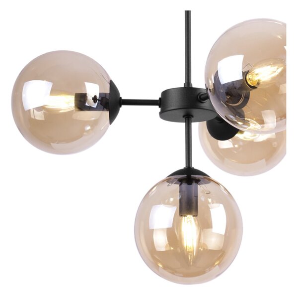 Light for home - Černá Regulovatelná Stropní Lampa se 4 Medově Transparentními Foukanými Stínidly "IMPERIA", 4x40W, E14, Černá
