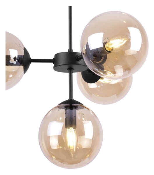 Light for home - Černá Regulovatelná Stropní Lampa se 4 Medově Transparentními Foukanými Stínidly "IMPERIA", 4x40W, E14, Černá