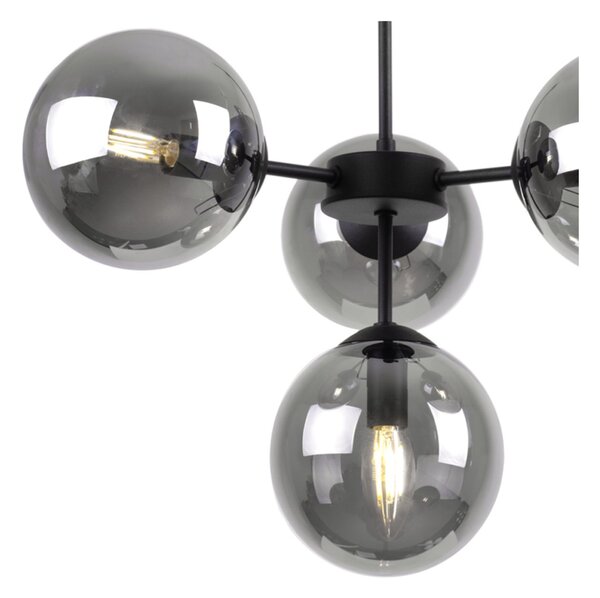 Light for home - Černé závěsné světlo s regulovatelnou délkou a grafitovými stínidly"IMPERIA", 4x40W, E14, Černá