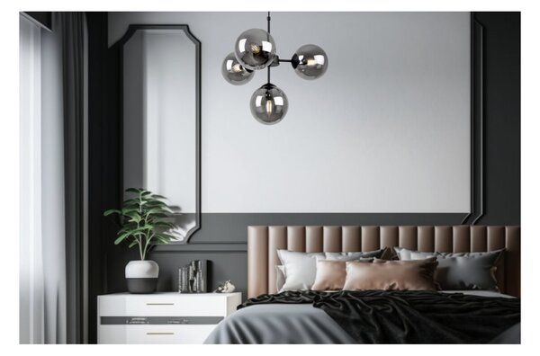 Light for home - Černé závěsné světlo s regulovatelnou délkou a grafitovými stínidly"IMPERIA", 4x40W, E14, Černá