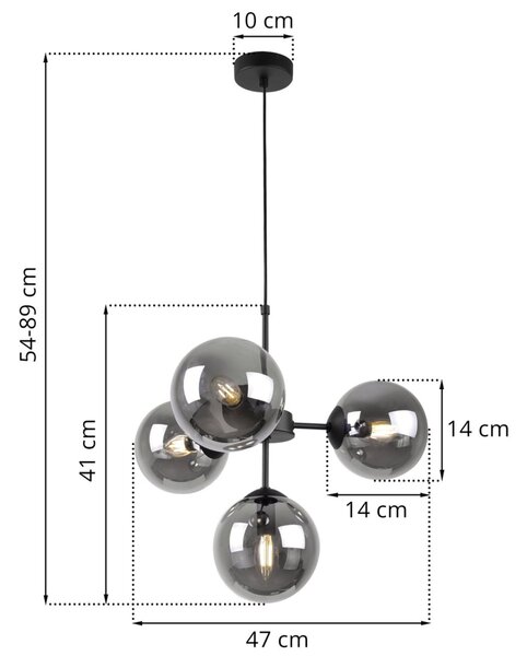Light for home - Černé závěsné světlo s regulovatelnou délkou a grafitovými stínidly"IMPERIA", 4x40W, E14, Černá