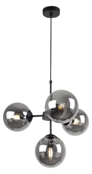 Light for home - Černé závěsné světlo s regulovatelnou délkou a grafitovými stínidly"IMPERIA", 4x40W, E14, Černá