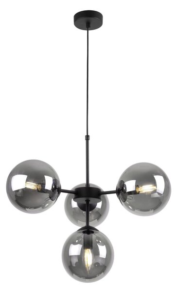 Light for home - Černé závěsné světlo s regulovatelnou délkou a grafitovými stínidly"IMPERIA", 4x40W, E14, Černá