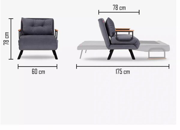 Hanah Home Rozkládací křeslo Sando 60 cm petrolejové