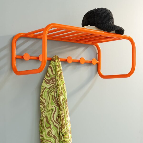 Oranžový kovový nástěnný věšák s poličkou 72 cm Retro – Spinder Design