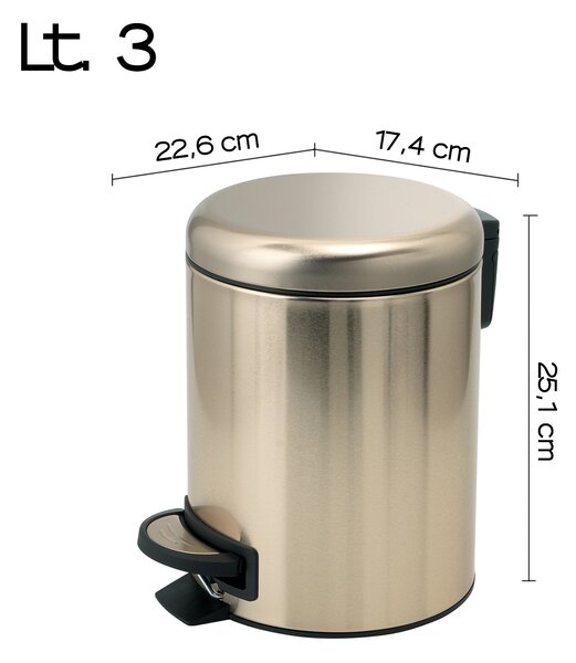 Gedy Gedy, POTTY odpadkový koš 3l, Soft Close, zlato mat, 320987