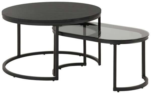 SADA KONFERENČNÍCH STOLKŮ, černá, kov, sklo, kompozitní dřevo, 70/42/70 cm MID.YOU - Konferenční stolky, Online Only