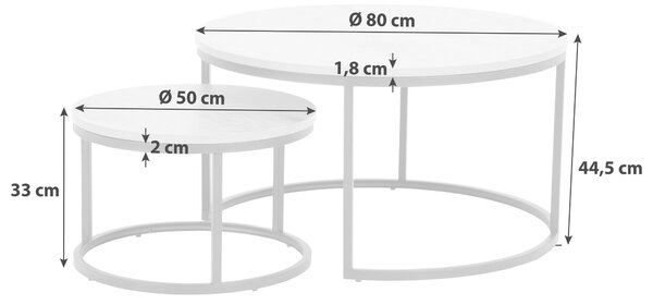SADA KONFERENČNÍCH STOLKŮ 2 ks, černá, bílá, kov, kompozitní dřevo, 80/80/45 cm MID.YOU - Konferenční stolky, Online Only