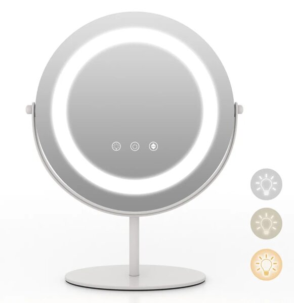 Kosmetické zrcadlo s LED osvětlením, stmívatelné, bílé, průměr 25 cm HU10609DE-WH