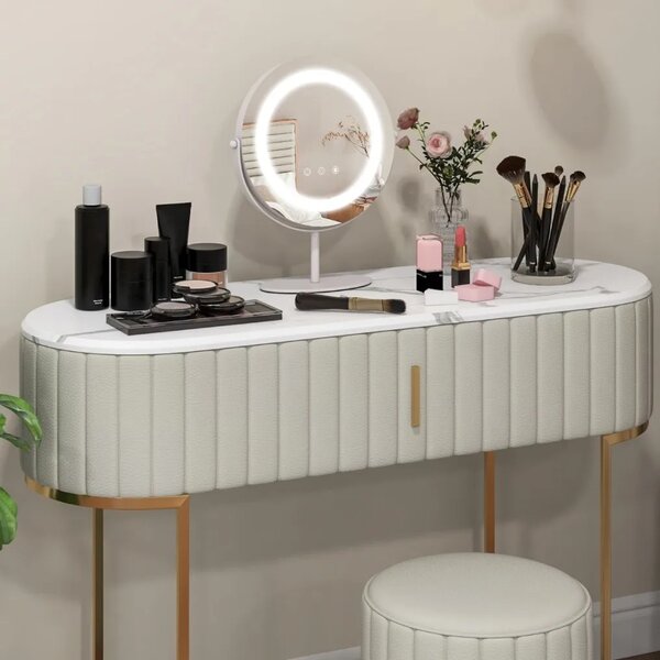 Kosmetické zrcadlo s LED osvětlením, stmívatelné, bílé, průměr 25 cm HU10609DE-WH