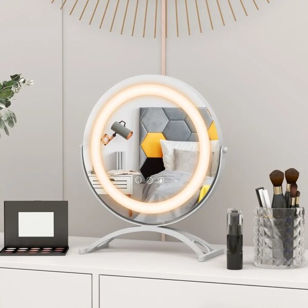 Kosmetické zrcadlo s LED osvětlením, stmívatelné, bílé, průměr 30 cm HU10611DE-WH