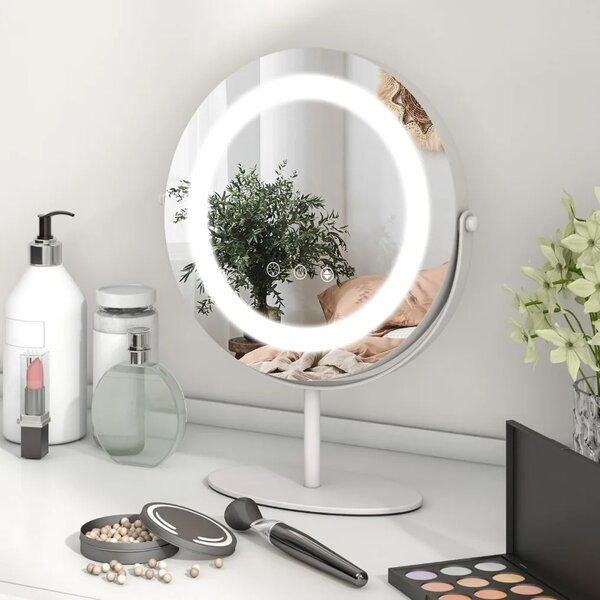 Kosmetické zrcadlo s LED osvětlením, stmívatelné, bílé, průměr 25 cm HU10609DE-WH