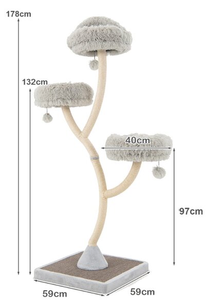 Odpočívadlo a škrabadlo pro kočky ve tvaru stromu, šedé, výška 178 cm PV10102GR