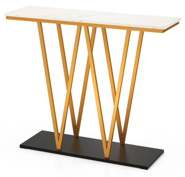 Konzolový stolek, design mramoru, bílo-zlatý JV12416WH