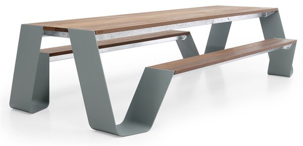 Extremis Jídelní stůl s integrovanou lavicí na obou stranách Hopper Picnic 240, Extremis, 238x160x74 cm, rám galvanizovaná ocel, deska a sedací část tepelně upravené dřevo hellwood