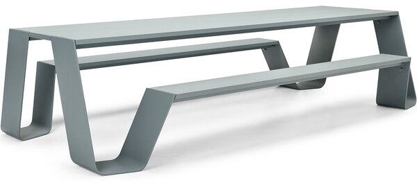 Extremis Jídelní stůl s integrovanou lavicí na obou stranách Hopper Picnic 360, Extremis, 358x160x74 cm, lakovaný hliník barva hnědá earth