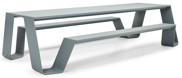 Extremis Jídelní stůl s integrovanou lavicí na obou stranách Hopper Picnic 300, Extremis, 298x160x74 cm, lakovaný hliník barva zelená verdigris
