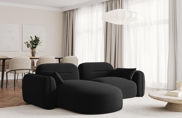 -25 % Dny MOMENTI– Cosmopolitan Design Černá sametová rohová pohovka Sydney 230 cm, levá