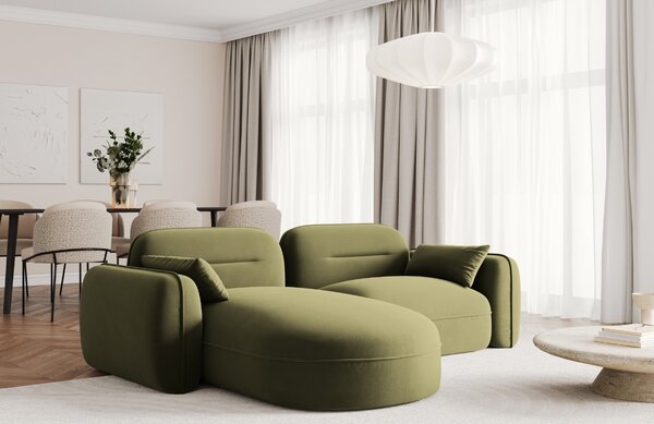 -25 % Dny MOMENTI– Cosmopolitan Design Zelená sametová rohová pohovka Sydney 230 cm, levá