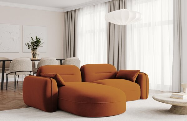 -25 % Dny MOMENTI– Cosmopolitan Design Terakotově oranžová sametová rohová pohovka Sydney 230 cm, levá