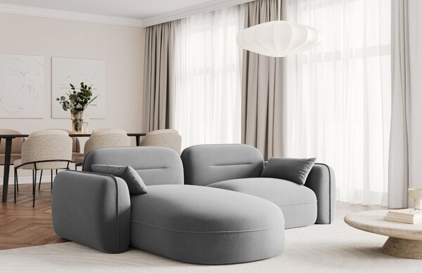 -25 % Dny MOMENTI– Cosmopolitan Design Šedá sametová rohová pohovka Sydney 230 cm, levá