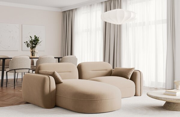 -25 % Dny MOMENTI– Cosmopolitan Design Pískově hnědá sametová rohová pohovka Sydney 230 cm, levá