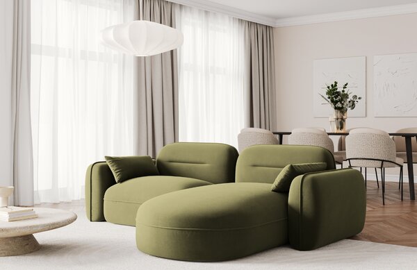 -25 % Dny MOMENTI– Cosmopolitan Design Zelená sametová rohová pohovka Sydney 230 cm, pravá