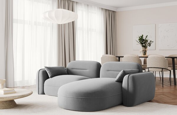 -25 % Dny MOMENTI– Cosmopolitan Design Šedá sametová rohová pohovka Sydney 230 cm, pravá