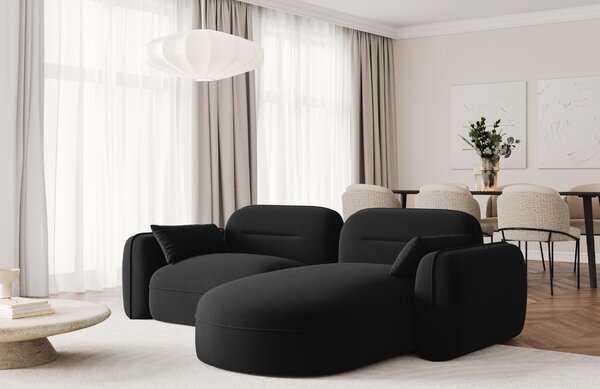 -25 % Dny MOMENTI– Cosmopolitan Design Černá sametová rohová pohovka Sydney 230 cm, pravá