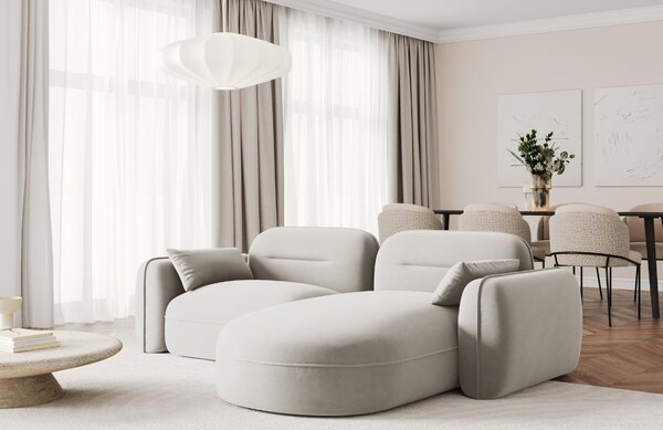 -25 % Dny MOMENTI– Cosmopolitan Design Světle béžová sametová rohová pohovka Sydney 230 cm, pravá
