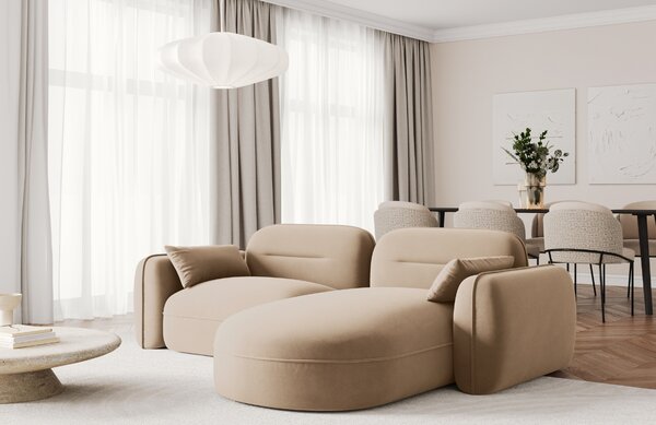 -25 % Dny MOMENTI– Cosmopolitan Design Pískově hnědá sametová rohová pohovka Sydney 230 cm, pravá