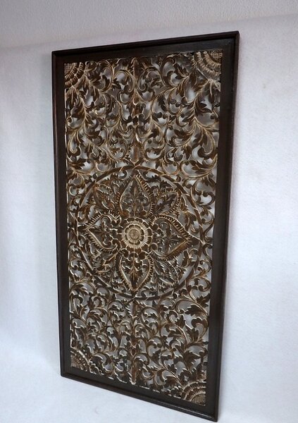 Závěsná dekorace PANEL FLOWER - Mandala hnědá, 160x80 cm, ruční práce