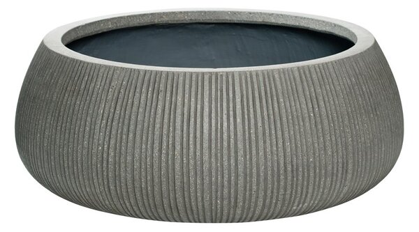Pottery Pots Venkovní květináč kulatý Eileen XXL, Dark Grey (barva tmavě šedá, svislé pruhy), kolekce Ridged, materiál Ficonstone, průměr 53 cm x v 21 cm, objem cca 40 l