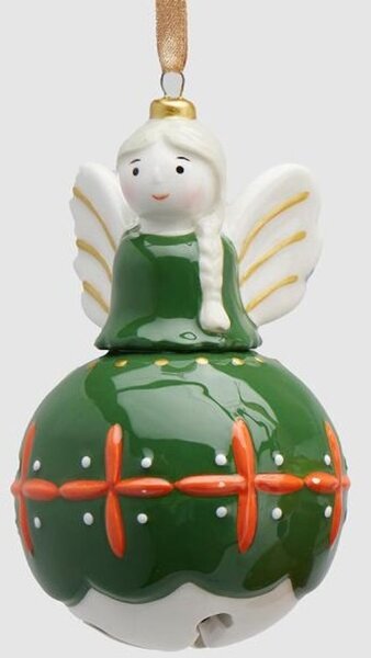 Anděl na zavěšení se zvonečkem 1ks, 12 cm - Zelená